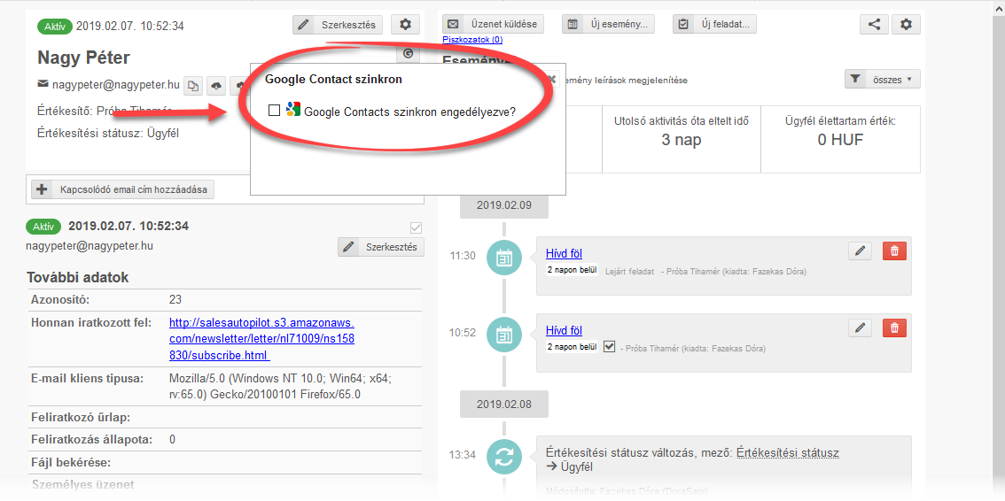 CRM lista szinkronizálása Google Contacts-szal - 5